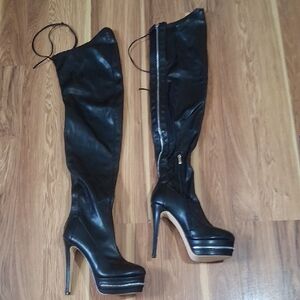 🖤Black Over-the-Knee Stiletto Boots w/zipper Down Back Of Boots